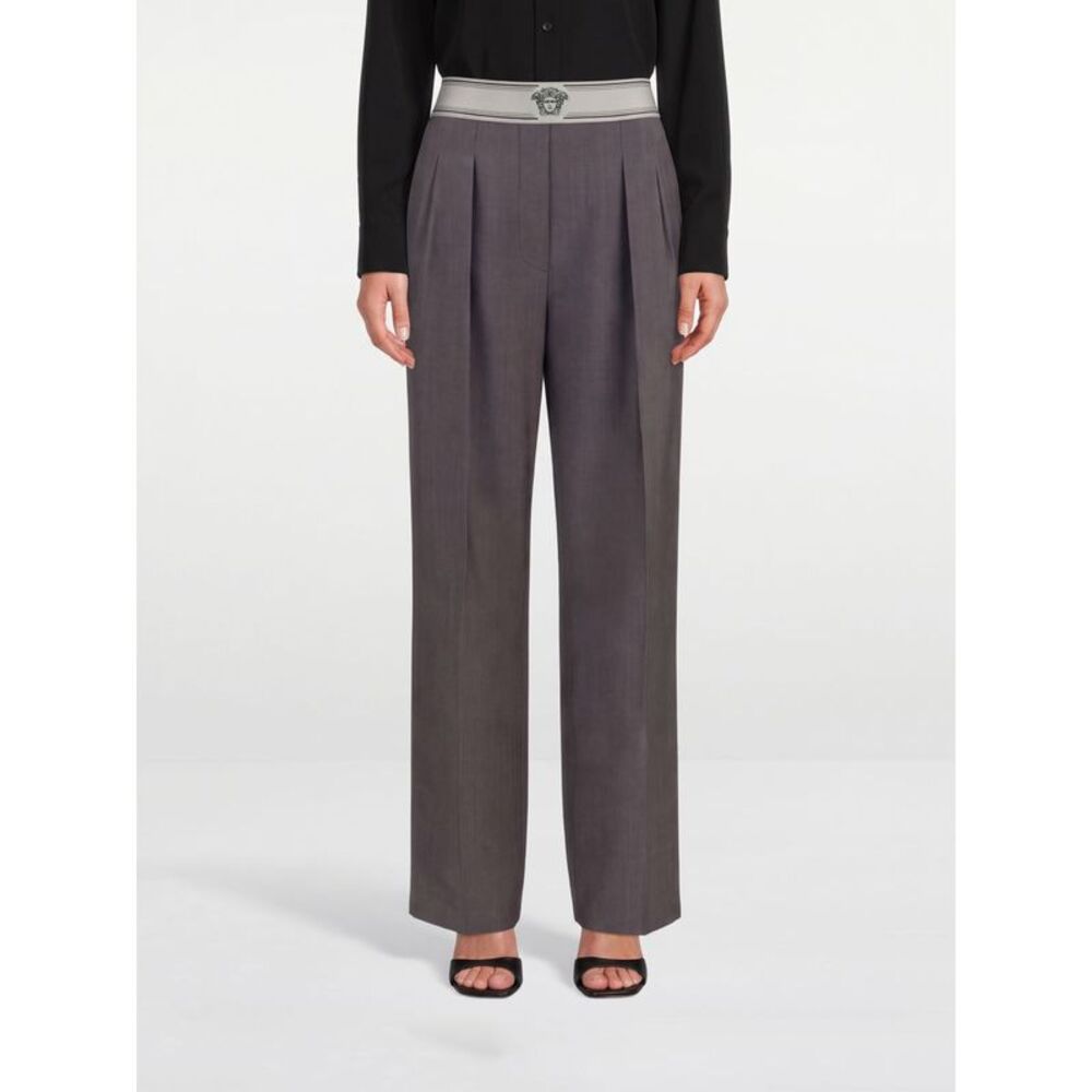 Versace Women Versace Wool-Blend Wide-Leg Trousers With Pleats And High Waist
